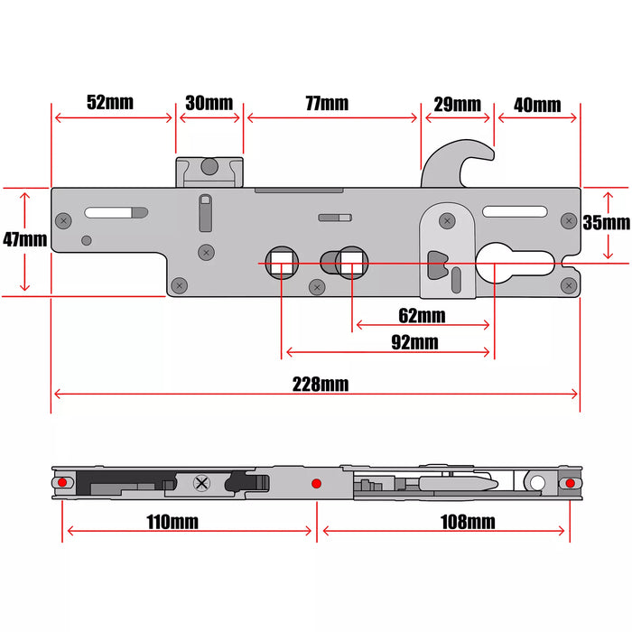 Ingenious Replacement Gear box Door Lock Centre Case 35mm Backset Double Spindle