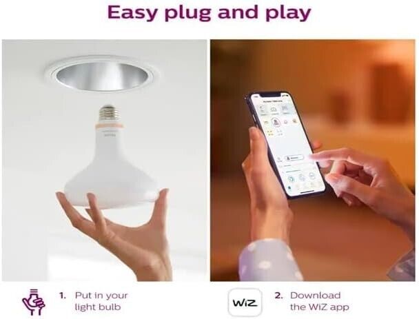 Philips Wiz LED Full Multi Color Wi-fi Smart Flood Light Bulb Dimmable 65w Br30