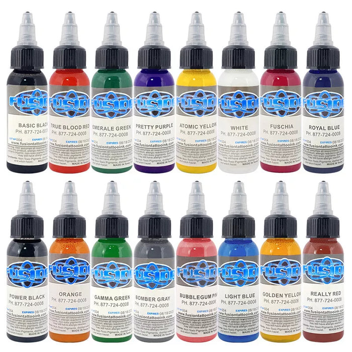 FUSION INKS Tattoo Ink Set 16 Color 1oz 30ml Bottles Permanent 3D Makeup