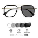 Retro Oversize Transition Photochromic Reading Glasses UV400 Sunglasses Readers (Black and Gold, +1.50)