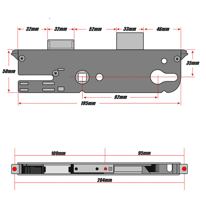 GU New Style Door Lock Gearbox Centre Case Replacement 35mm Backset