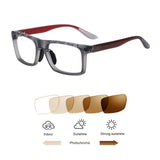 Sporty Full Rim Photochromic Brown Reading Glasses Transition Sunglasses Reader (Gray & Red, +1.00)