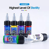 MAST TATTOO Inks 1/2oz (15ml) Kit 7 Bottles Mixed Color Triple Black High White