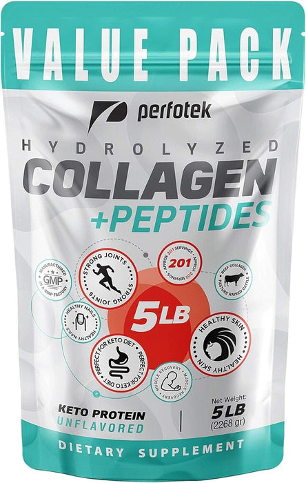 PERFOTEK Hydrolyzed Collagen Powder Pasture Raised Non-GMO Grass-Fed Unflavored 5 LB