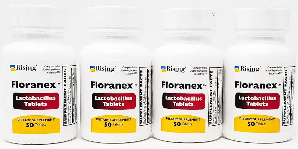 Rising Pharma - Floranex Tablets - Lactobacillus Tablets Probiotic Dietary Supplements - 50 Tablets  -4 Pack