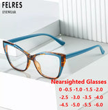 FELRES TR90 Women Cat Eye Anti Blue Light Myopia Nearsighted Glasses Full Frame Glasses