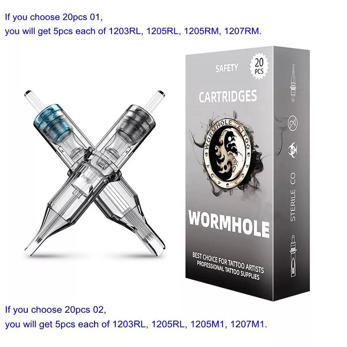 Wormhole Tattoo Cartridge Needles 20pcs Assorted Tattoo Needle Cartridges