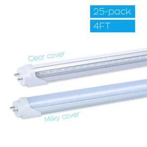 8 LED Tube Light 4FT 22W Dual-Ended Power Bypass Ballast CLEAR MILKY - Color: 6000K~6500K, Pack: 25 Pieces