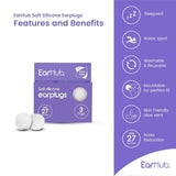 EARHUB soft silicone earplugs SNR 27 dB ear plugs with aloe vera - 3 Pairs