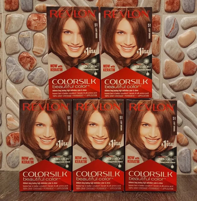 5 PK REVLON COLORSILK 3D BEAUTIFUL COLOR 51 LIGHT BROWN PERMANENT