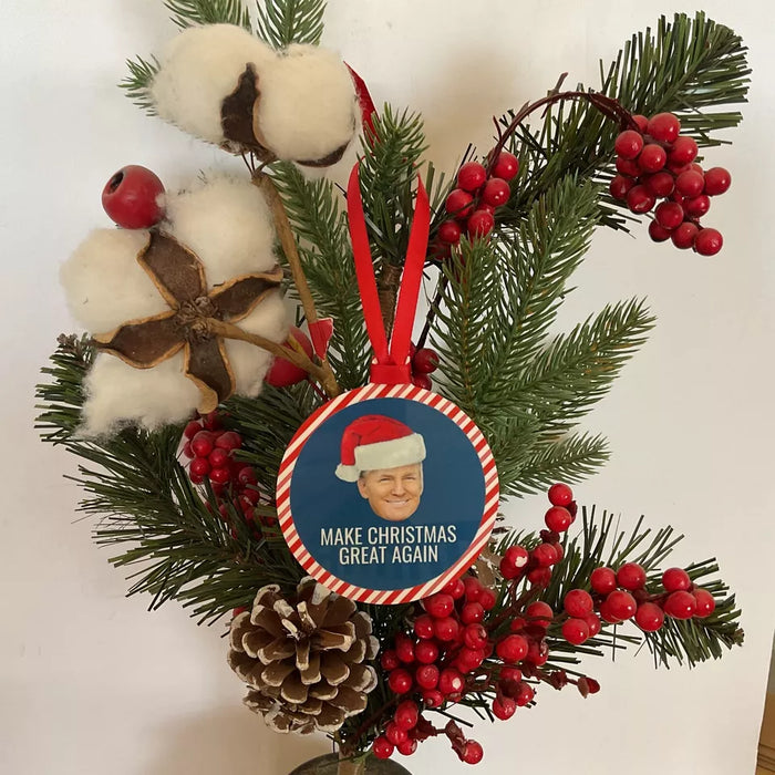 Round Trump Ornament MAKE CHRISTMAS GREAT AGAIN ,Sublimated Metal 2-sided, Gift