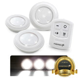 Wireless Stick On Puck LED Tap Light Bright Remote Battery Under Cabinet Closet - Bundle: 6 Lights with 2 Remote Control