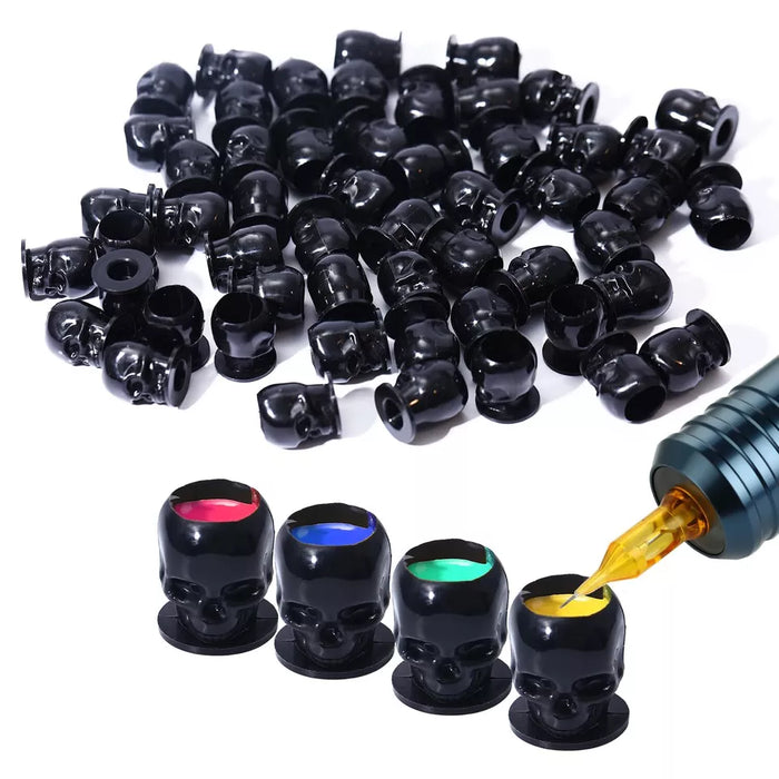 YILONG 200-1000PCS Tattoo Ink Cups Skull Shape with Base Permanent 4Colors Caps - Color Black 5 Pack(1000 pcs)