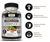 KAYA NATURALS Mushroom Complex Supplement, Lions Mane, Reishi, Shiitake, Immune Capsule 60 Vegetable Capsules