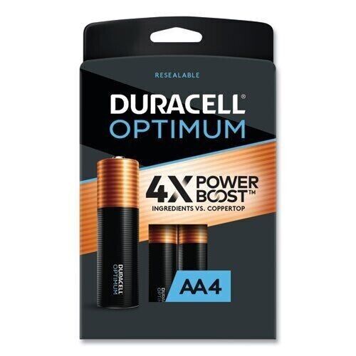 DURACELL Optimum Batteries, AA, 1.5 V, 4 Batteries/Pack (DUROPT1500B4PRT)