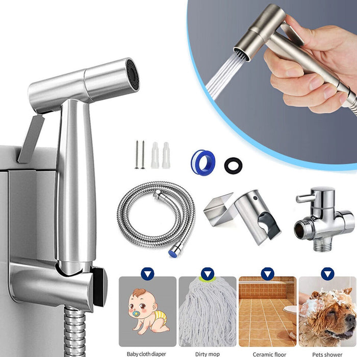 MM ELECTRONICS Handheld Bidet Spray Shower Head Shattaf Toilet With Long Hose Stainless Steel