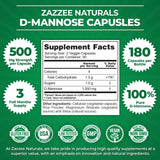 ZAZZEE NATURALS D-Mannose Capsules 180 Veggie Caps 1000mg 100% Pure UTI Relief Urinary Tract USA