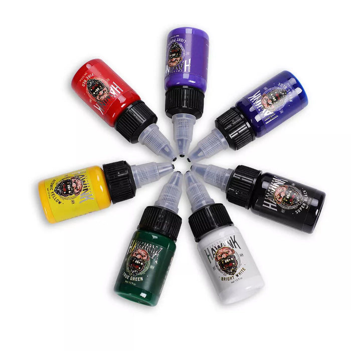 HAWINK Tattoo Ink Set 7/14Colors Set 1/2OZ 15ml/Bottle Tattoo Pigment Kit TI203 (7 COLORS)