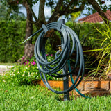 AQUA JOE SJ-SHSBB-GRY Steel Garden Hose Stand with Solid Brass Faucet