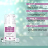 Retinol Cream Moisturiser 2.5% Hyaluronic Acid Anti Ageing Wrinkle Day & Night