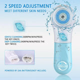 Facial Cleansing Brush,UMICKOO Face Brush Waterproof With 5 Exfoliating Heads,Rotary Spin Brush Cleansing System for Gentle Exfoliation and Deep Scrubbing (Blue)