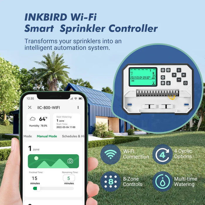 INKBIRD Lawn Water Sprinkler System WiFi Irrigation Controller Watering Timer Garden App - IIC-800-WIFI