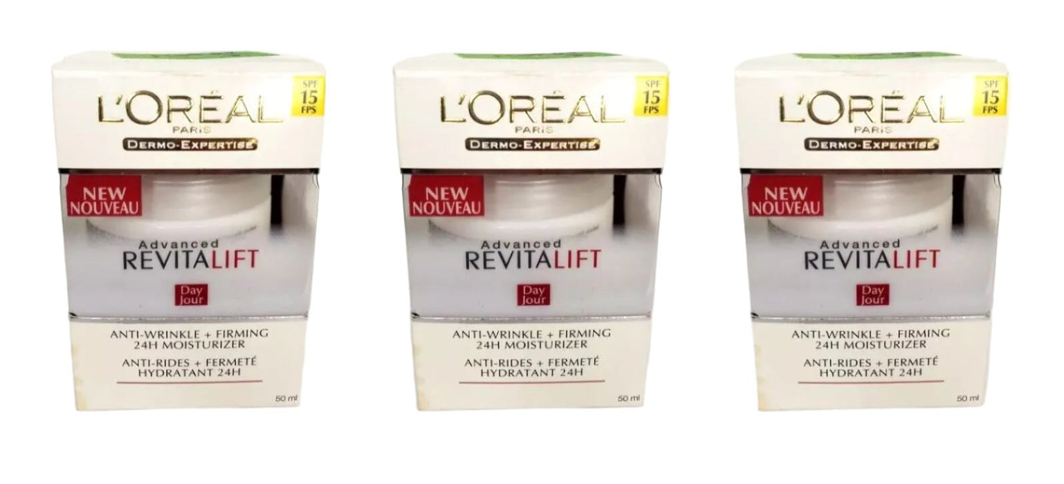 3 Loreal Advanced REVITALIFT ANTI WRINKLE & FIRMING 24H MOISTURIZER 1.7oz Ea NIB