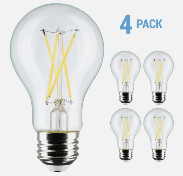 4 Pack Satco S12463 LED Filament 120V 8W =60W A19 Medium E26 3000K Soft White