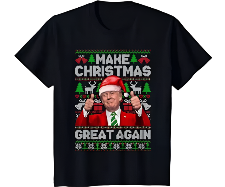 Make Christmas Great Again Donald Trump American President Black T-shirt (2XL)