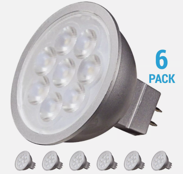 6 Pack Satco S9497 LED 6.5W 12V MR16 2-Pin GU5.3 Silver Back 3500K Neutral White