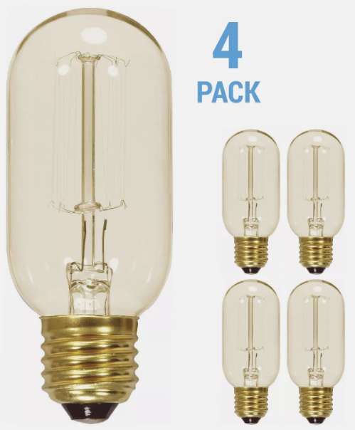 4 Pack Satco S2417 Vintage Filament Tube Bulb 40W 120V T14 15S Medium E26 Clear