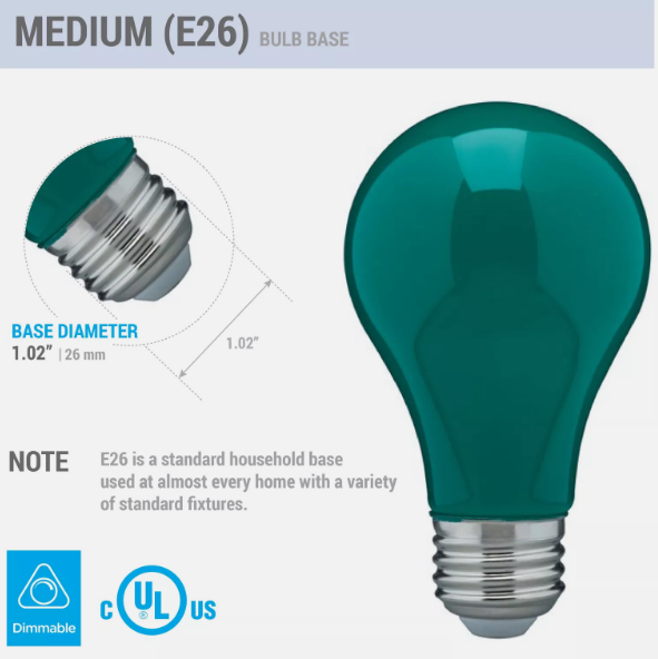 CERAMIC GREEN LED Bulb A19 Medium E26 8W 60 Watt Equivalent Damp Location Rated