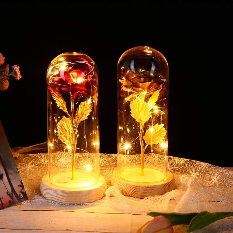 Beauty and the Beast Red Rose in a Glass Dome with LED Light and Base for Valentine's Mother's Day Gifts