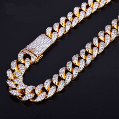 Finish Men's 0.8Inch Heavy Iced Zircon Miami Cuban Link Necklace Choker Bling Bling Hip hop Jewelry Gold Color Chain 18" 20"