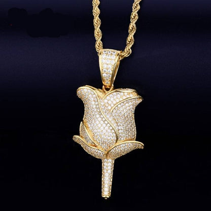Flower Petals Necklace & Pendant With Tennis Chain Color Iced Cubic Zircon Men's Hip hop Jewelry For Gift