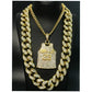 Men Necklace Hip Hop Gold Sliver Ice Out Crystal Miami Cuban Rhinestone Rock Pendant Set 0.8 Inch Bling Rapper Men Jewelry