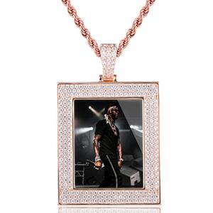 New Custom Photo Memory Square Solid Medallions Pendant Necklace For Women Men Hip Hop Crystal Jewelry