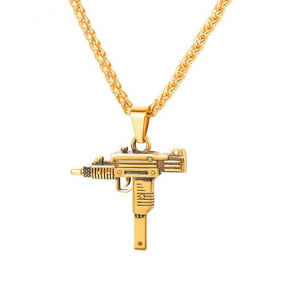 GUN Shape Pendant Necklace For Men Hip Hop Jewelry Gold/Black Color Stainless Steel Army Style Male Chain Necklaces