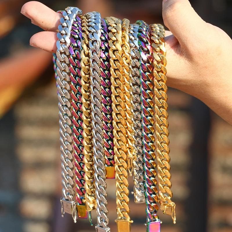 10mm Width Heavy Colorful Cuban Chain For Men's Hip Hop Jewelry Fashion Top Quality Steel Necklace 18/22/24inch