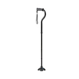 Medline Offset Folding Cane, 4-Point Base with Cushioned Gel Handle, Supports up to 350 lbs, Black