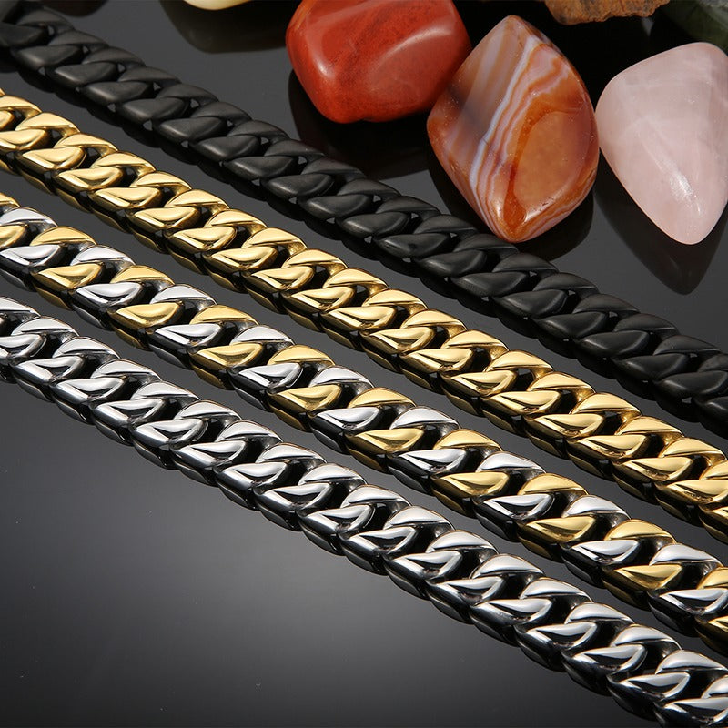 12MM Curb Chain On Hand Jewellery Polished Brushed 316L Stainless Steel Man Bracelet For Men Classic Men's Bracelets Male Strap