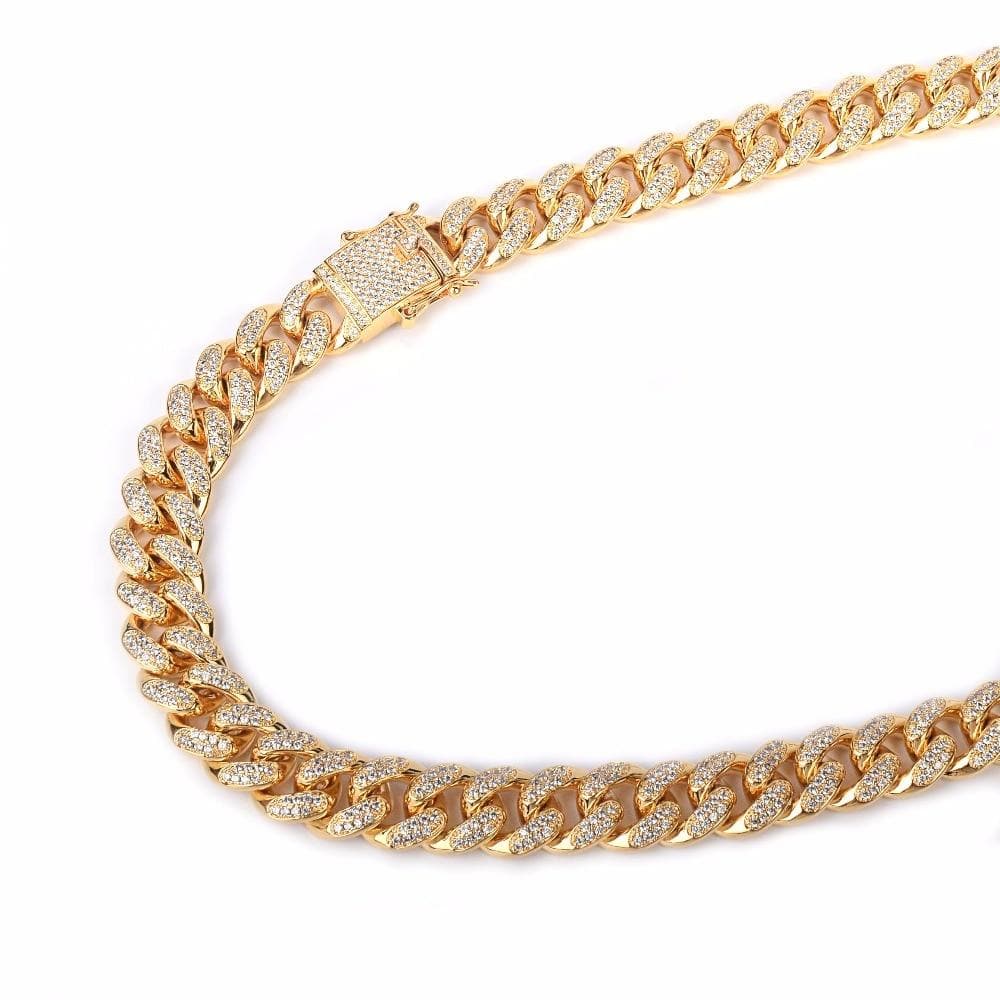 0.5 Inch Iced Zircon Cuban Necklace Chain Hip hop Jewelry Gold Color Copper Material CZ Clasp Mens Necklace Link 18-28inch