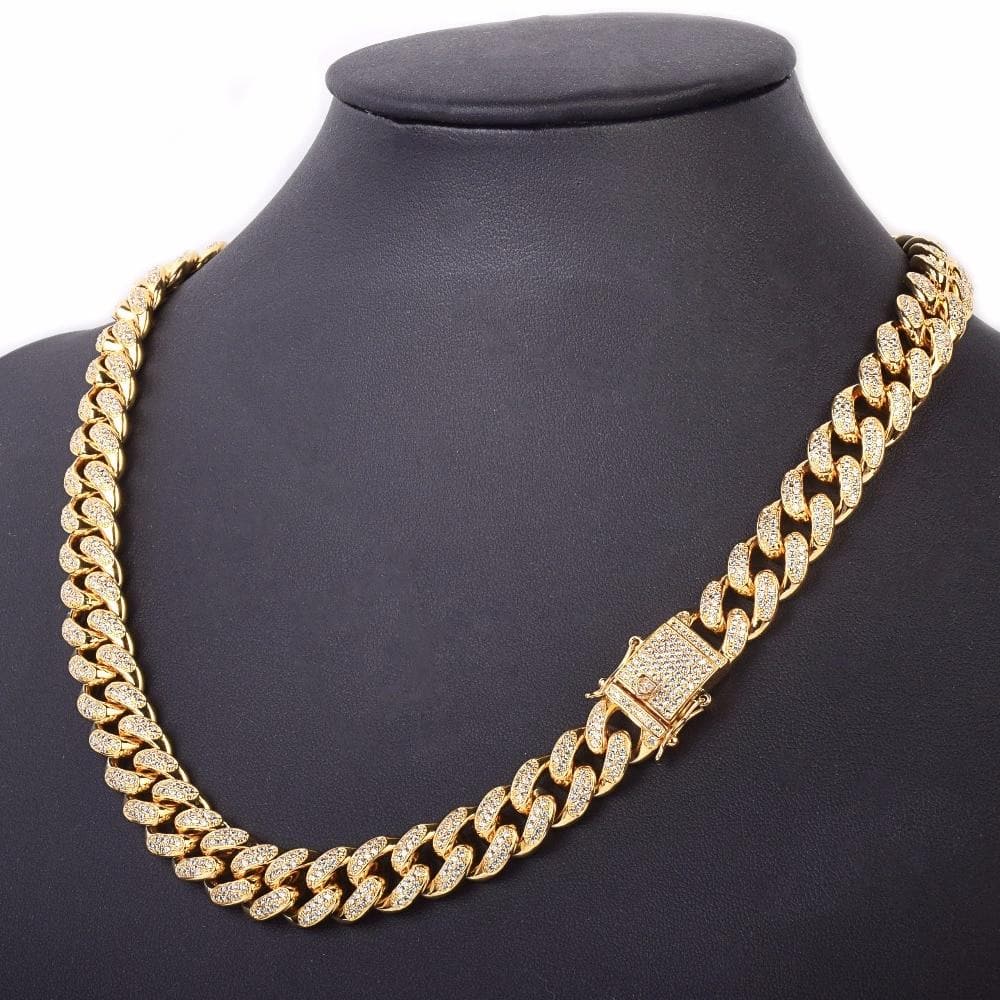 0.5 Inch Iced Zircon Cuban Necklace Chain Hip hop Jewelry Gold Color Copper Material CZ Clasp Mens Necklace Link 18-28inch