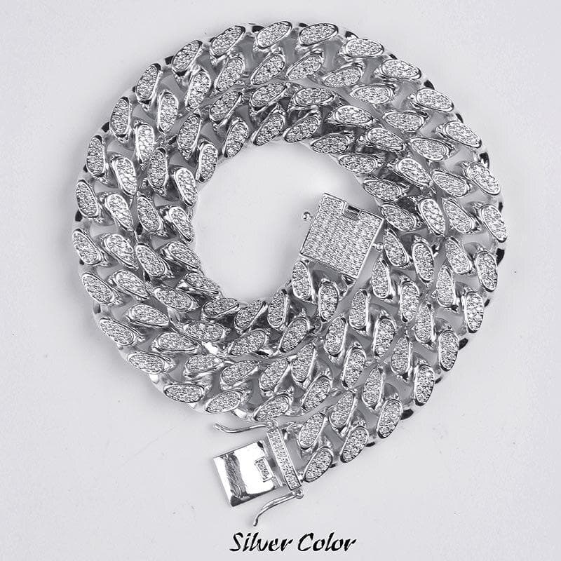 0.5 Inch Hip Hop Men's Maimi Cuban Link Chain Necklace Silver Plated Gold Iced Out Cubic Zircon Bling Jewelry Necklaces Gifts