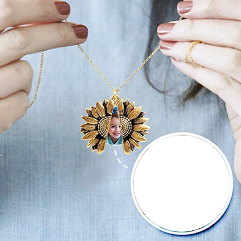 Sunflower Necklace, Sunflower Locket Necklace, Custom Photo Locket, Exclusive Sunflower Photo Locket Necklace & Chain