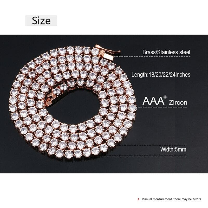 Iced Out Zircon 1 Row Tennis Chain For Men's Women Hip Hop Jewlery With Colorful Crystal Gold Silver Rose Gold 40 Inch Long