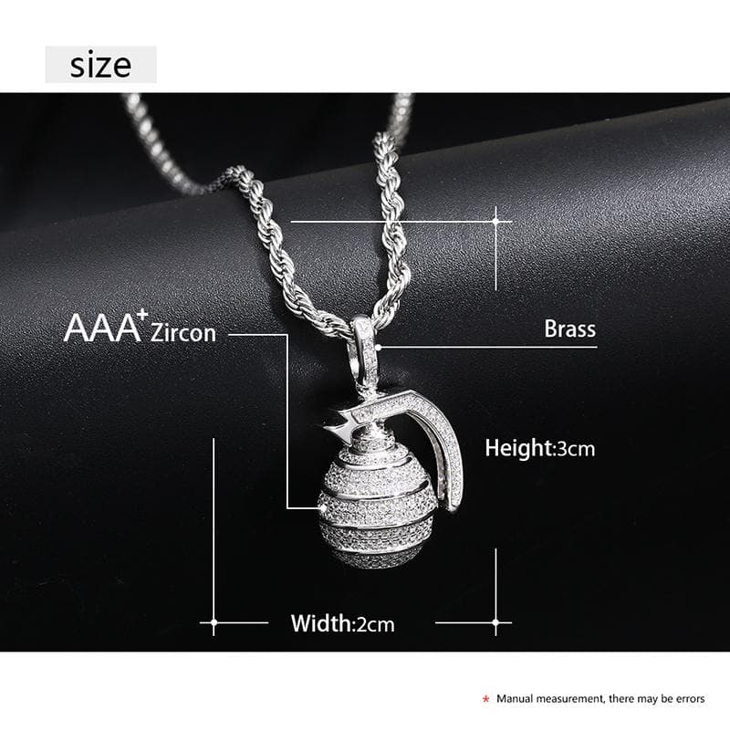 Hip Hop Iced Out Bling Hand Grenade Bomb Pendant Necklace Gold Silver Color For Women Men Cubic AAA Zircon Fashion Party Jewelry