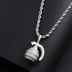 Hip Hop Iced Out Bling Hand Grenade Bomb Pendant Necklace Gold Silver Color For Women Men Cubic AAA Zircon Fashion Party Jewelry