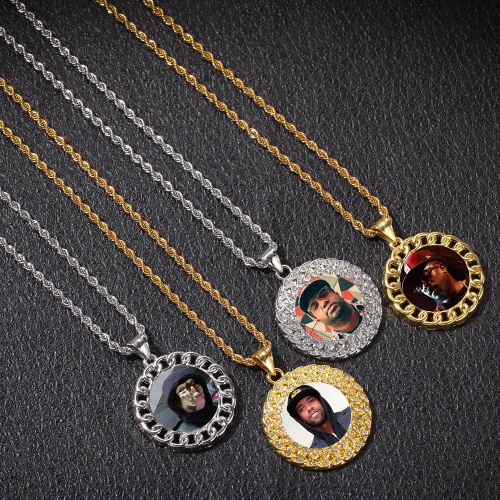 Hot Custom Made Photo Medallions Pendant Necklace Gold Silver Iced Out Cubic Zircon Men's Hip Hop Rap Jewelry Tennis Chain