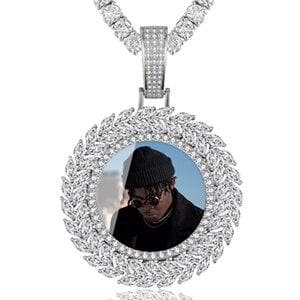 New Grain Custom Photo Round Medallion Solid Back Pendant Necklace With Tennis Chain Cubic Zircon Men's Hip hop Jewelry